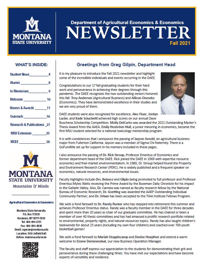 First Page of Fall 2021 Newsletter