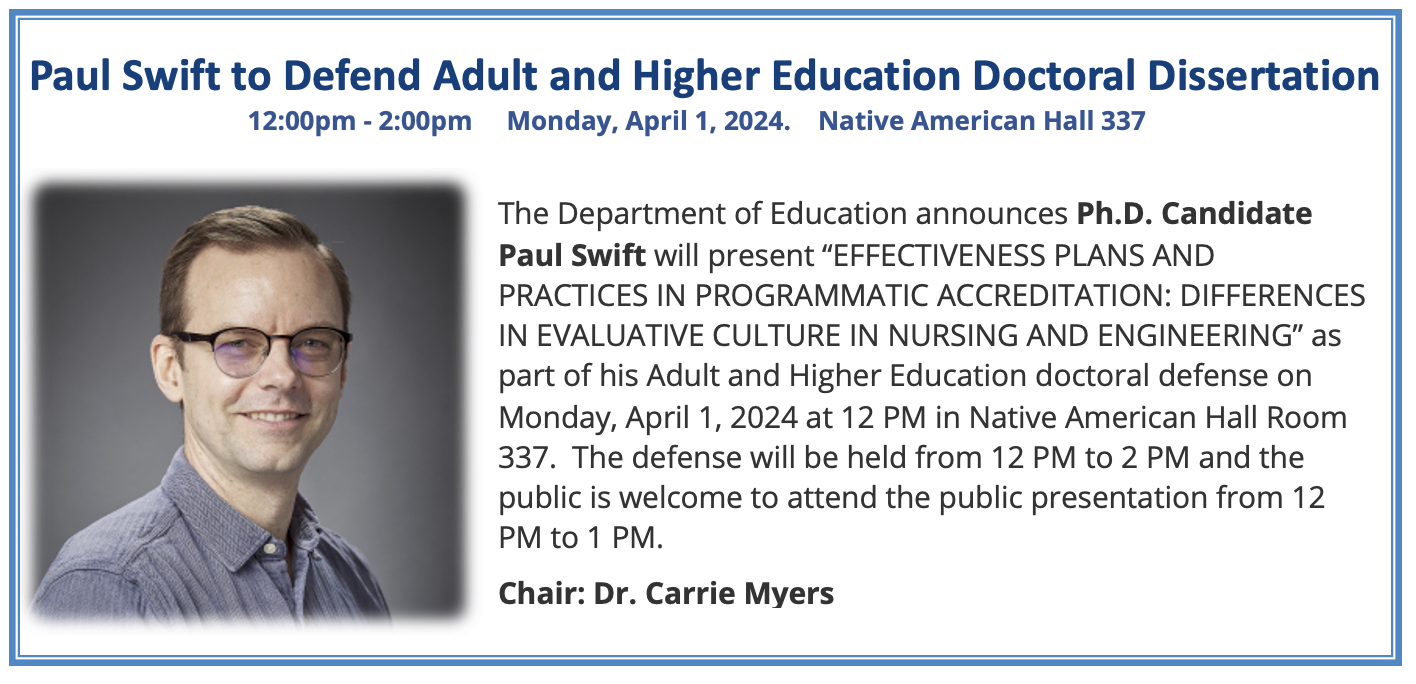 Paul Swift to Defend Dissertation April 1, 2024, 12PM, Native American Hall Rm 337