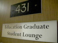 431 Education Graduate Student Lounge sign