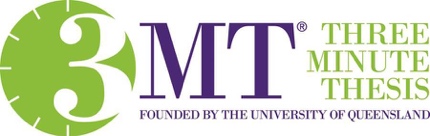 Logo: 3 M T. Three minute thesis. Founded by the university of Queensland.