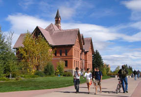 Students walking by Montana Hall.