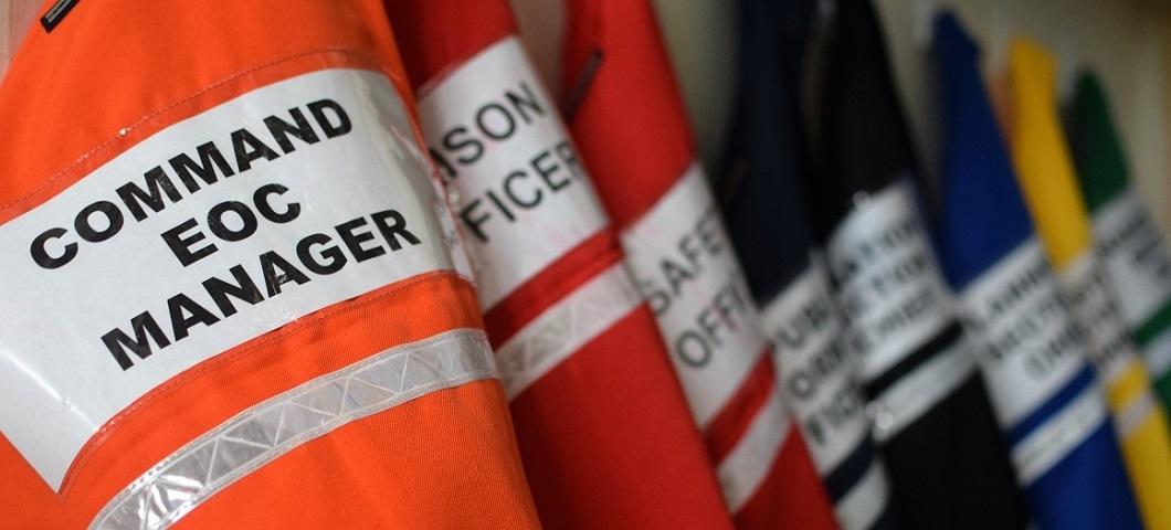 The many colorful vests used to keep personnel organized during incident response in the Emergency Operations Center.