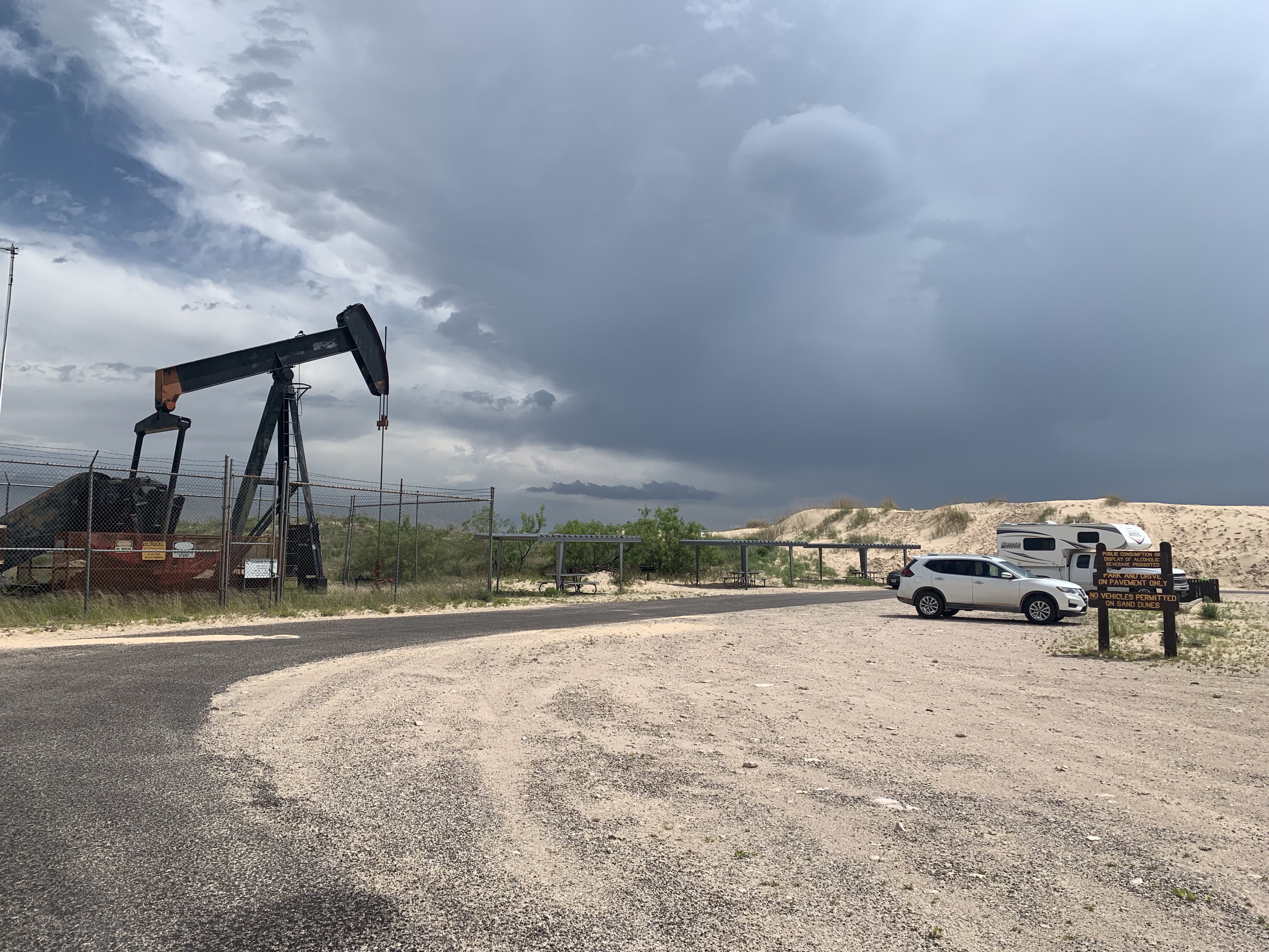 An oil pump next to a state park near Odessa, TX