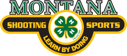 Montana Shooting sports written in green and yellow, around the green 4-H Clover and the words "learn by doing"