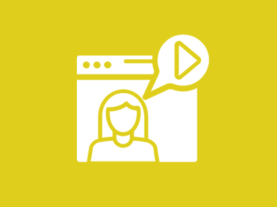 yellow background with white icon of webinar