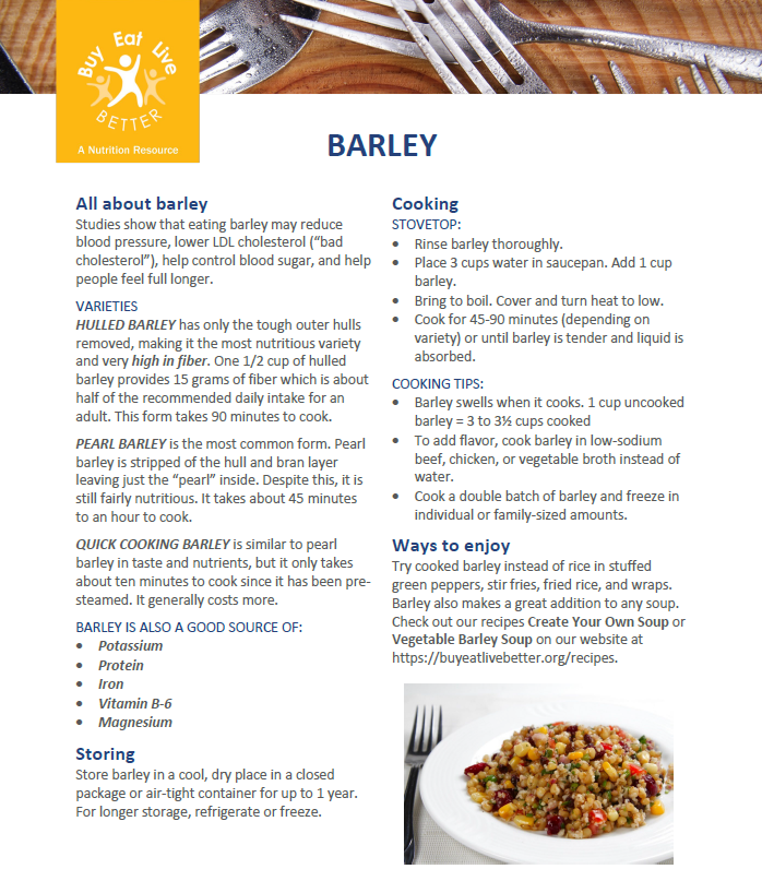 A snapshot of the printable version of the barley factsheet.