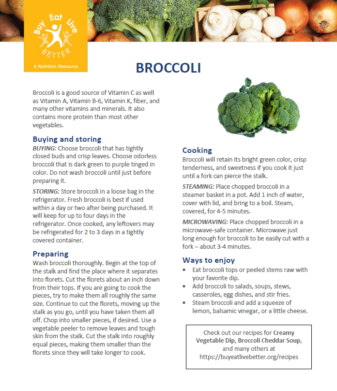 A snapshot of the broccoli printable PDF.