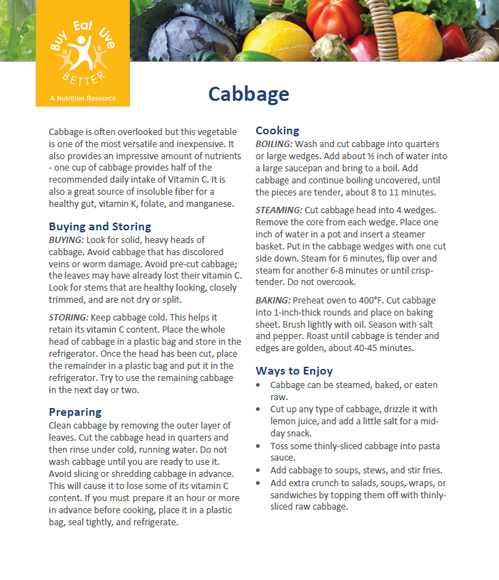 A snapshot of the cabbage printable PDF.