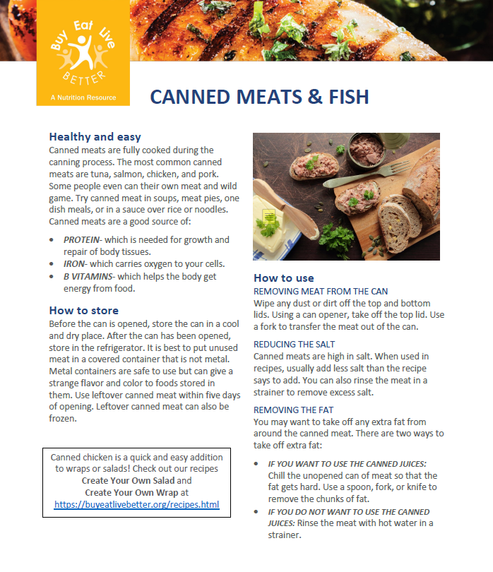 A snapshot of the Canned Meats and Fish printable PDF.