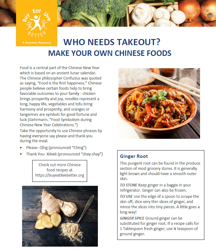 A snapshot of the Chinese Food factsheet printable PDF