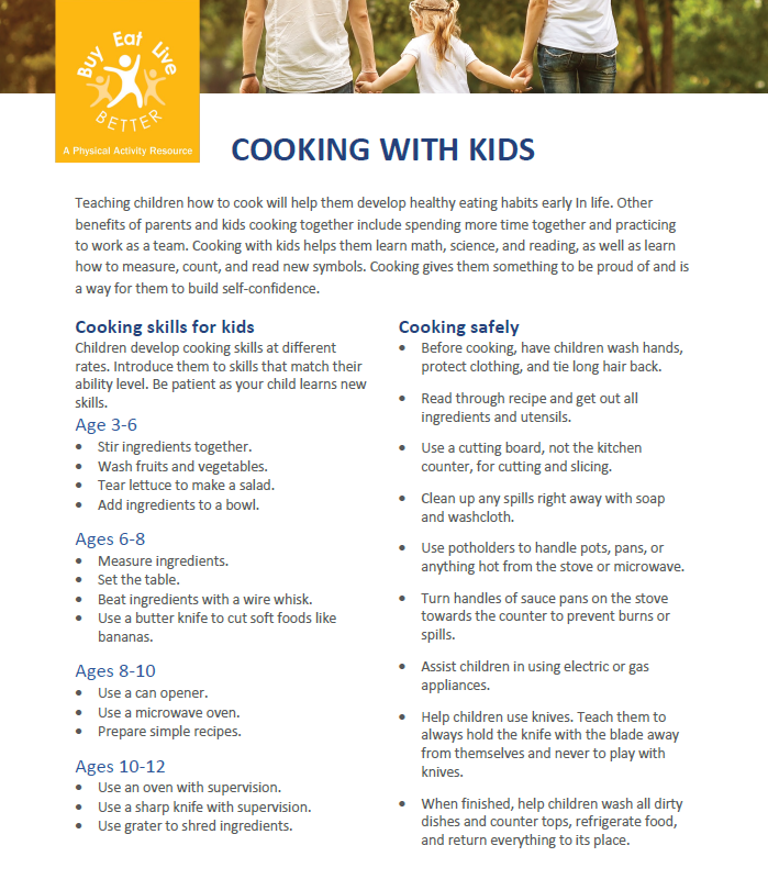 A snapshot of the Cooking with Children factsheet printable PDF