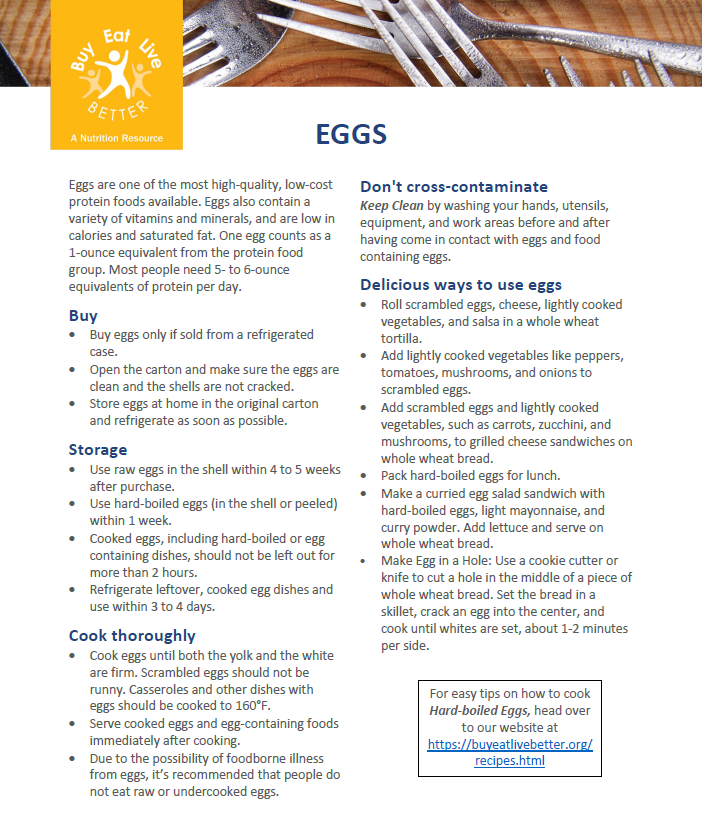 A snapshot of the Eggs factsheet printable PDF