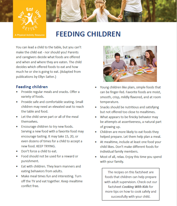 A snapshot of the Feeding Children factsheet printable PDF