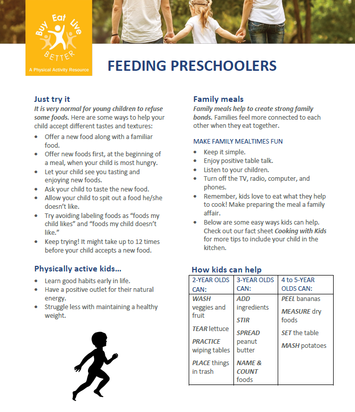 A snapshot of the Feeding Preschool Children Factsheet printable PDF