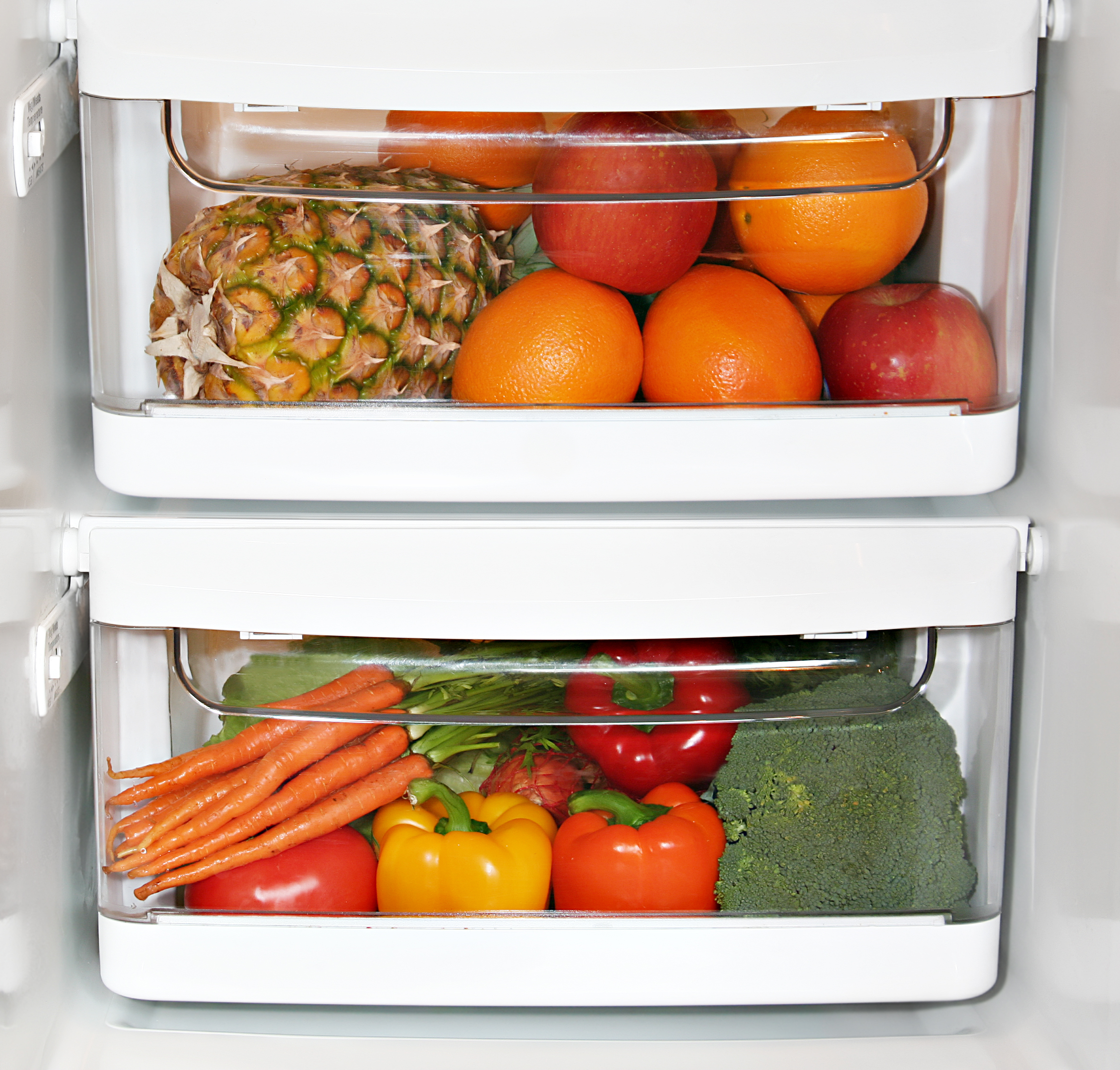 Fruits and vegetables in refrigerator drawers
