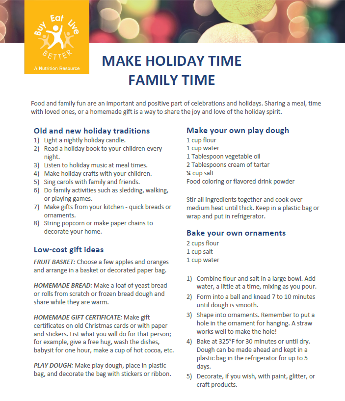 A snapshot of the Make Holiday Times Family Times factsheet printable PDF