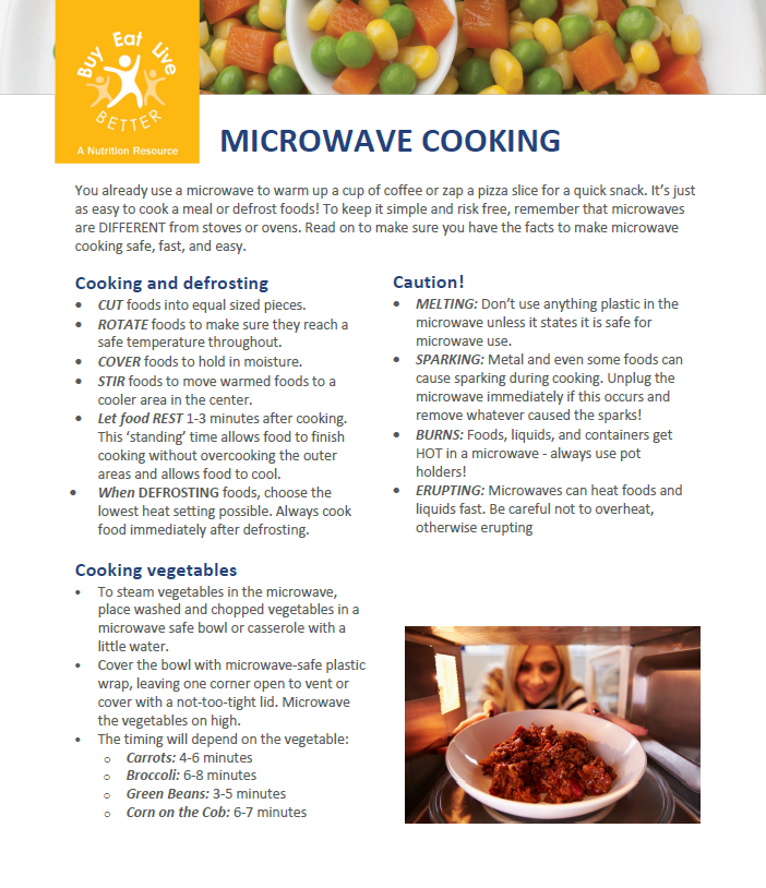 A snapshot of the Microwave Cooking factsheet printable PDF