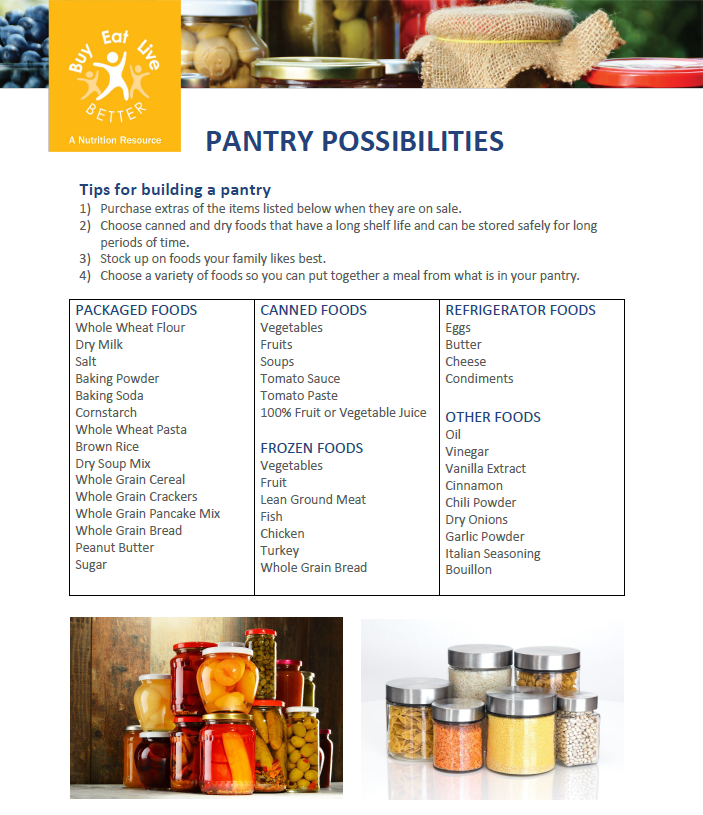 A snapshot of the Pantry Possibilities and Storage factsheet printable PDF