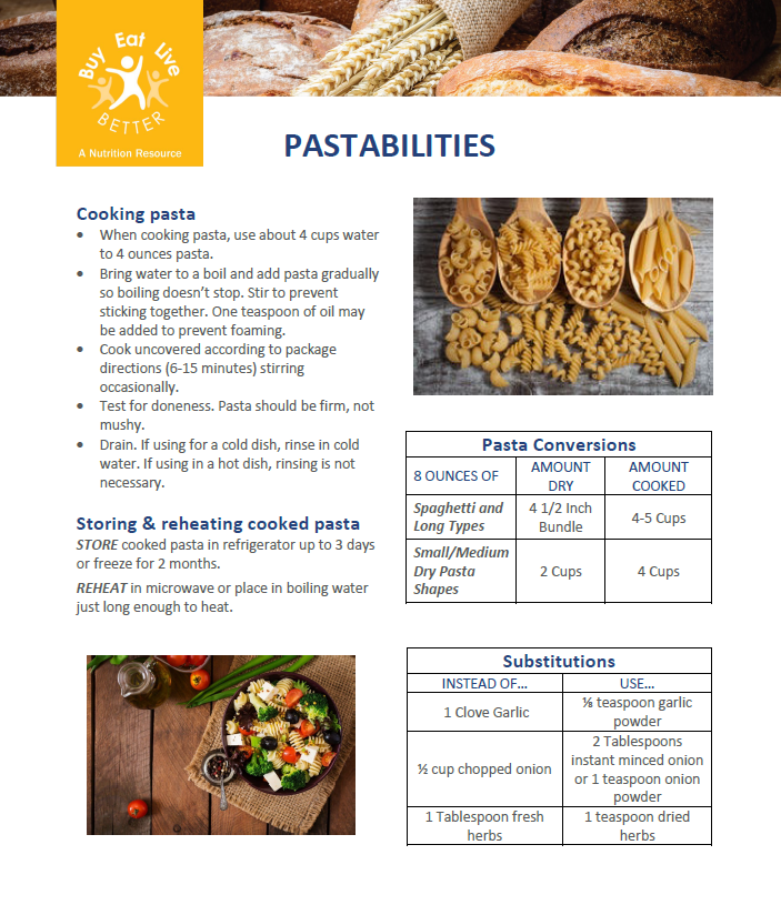 A snapshot of the Pastabilities factsheet printable PDF