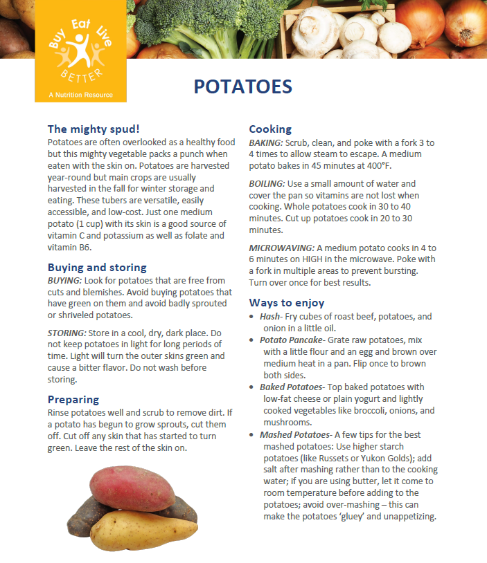 A snapshot of the Potatoes factsheet printable PDF