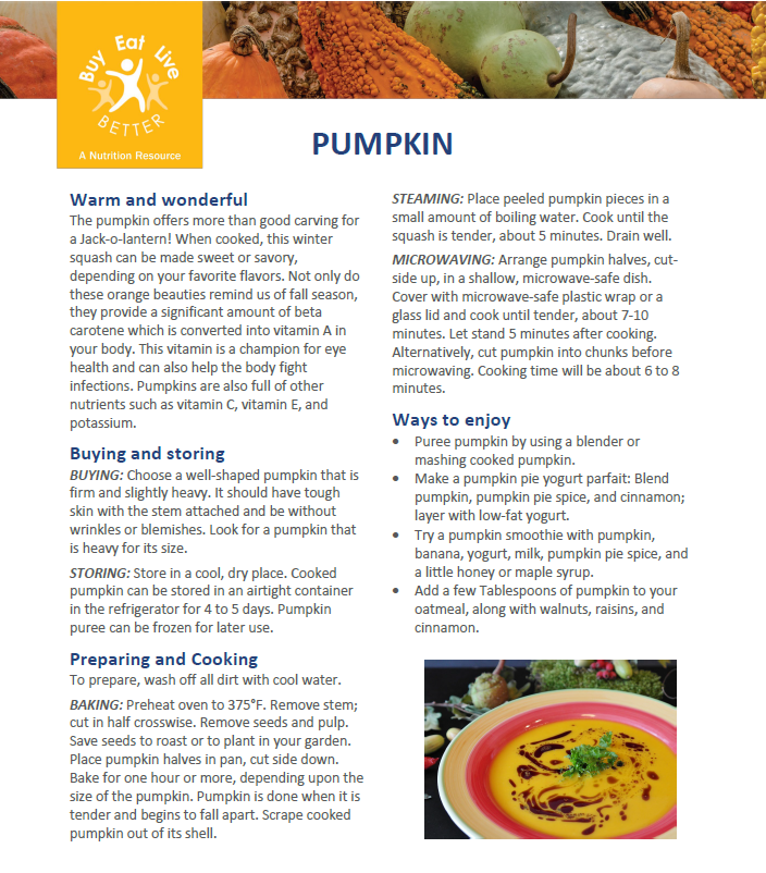 A snapshot of the printable Pumpkin factsheet PDF.
