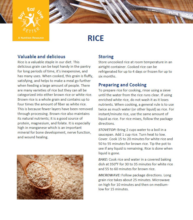 A snapshot of our Rice factsheet printable PDF