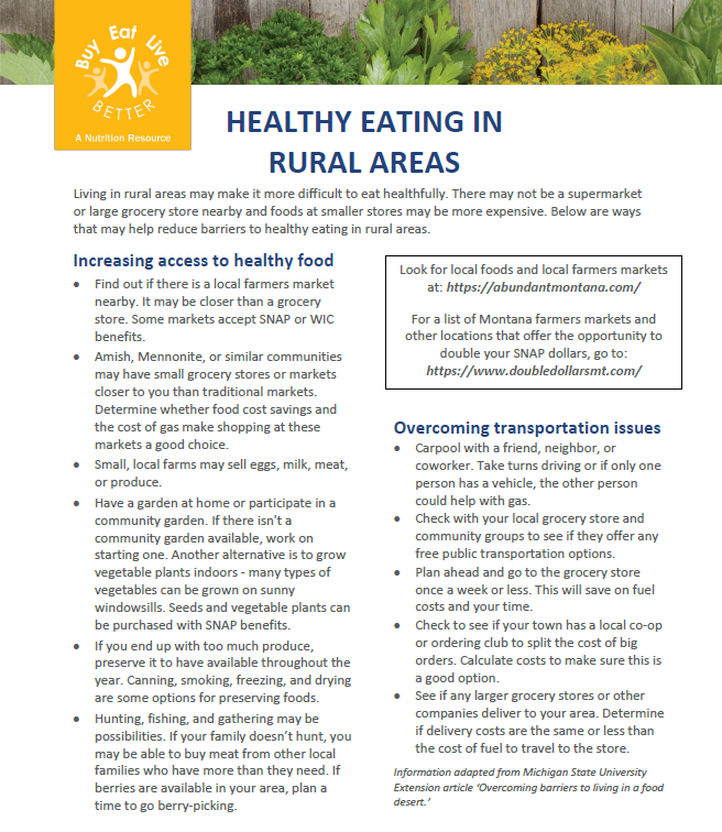 A snapshot of the Rural Healthy Eating factsheet printable PDF