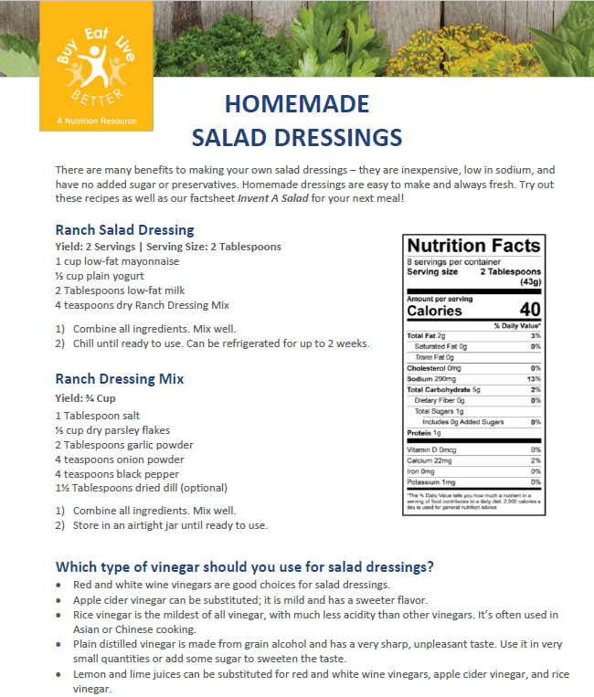 A snapshot of the Salad Dressings factsheet printable PDF