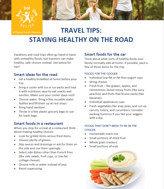 A snapshot of the Staying Healthy on the Road factsheet printable PDF
