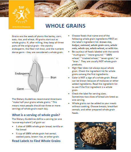 A snapshot of the Whole Grains fact sheet pdf