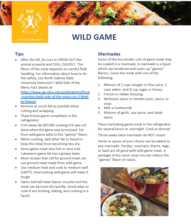 Snapshot of the Wild Game fact sheet pdf