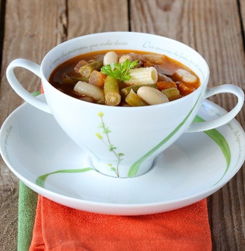 A cup of Italian Wedding Minestrone Soup.