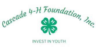 Cascade 4-H Foundation, Inc. Logo arched over a green four-leaf clover with white H's in each leaf over the motto Invest In Youth.