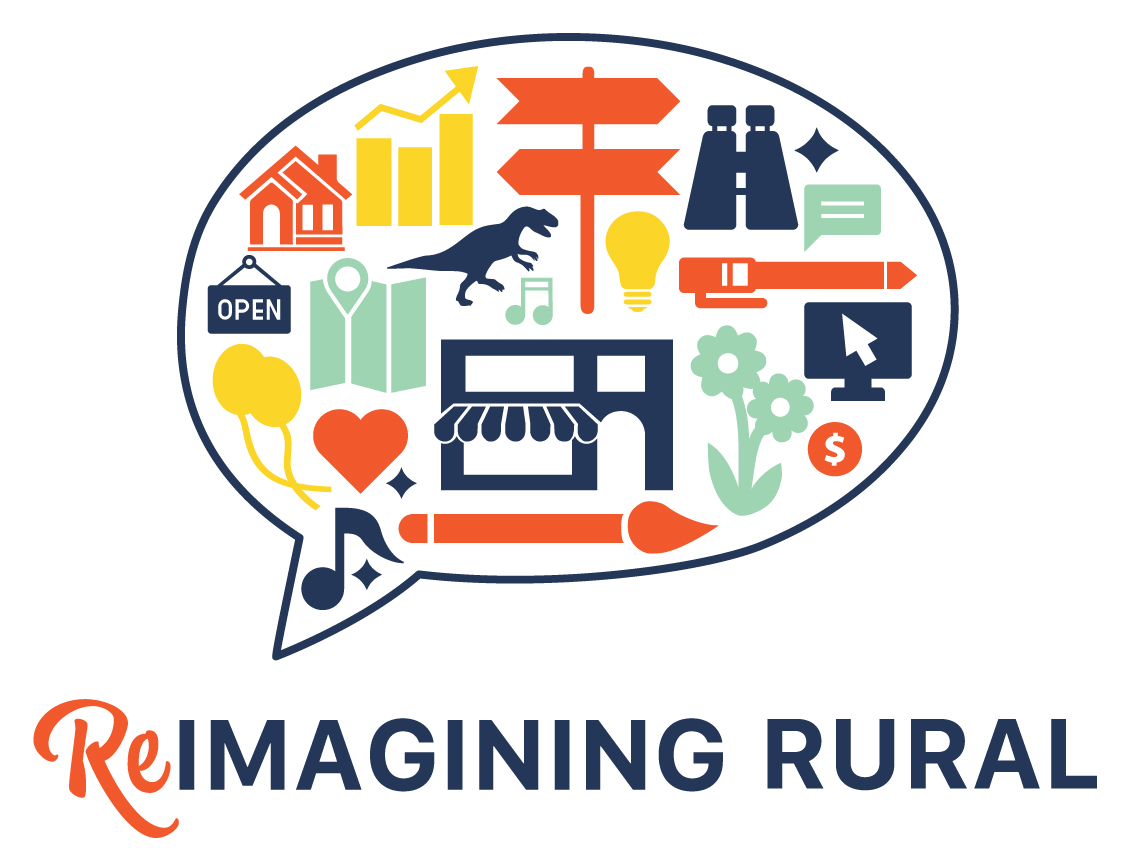 Reimagining Rural with colorful thought bubble filled with rural related icon images