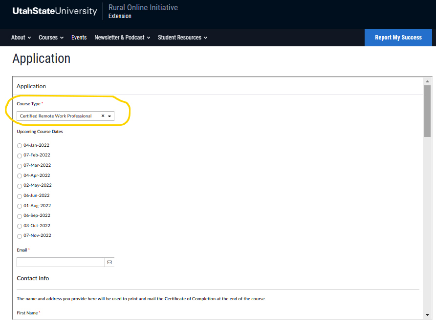 Remote Work registration page example 1