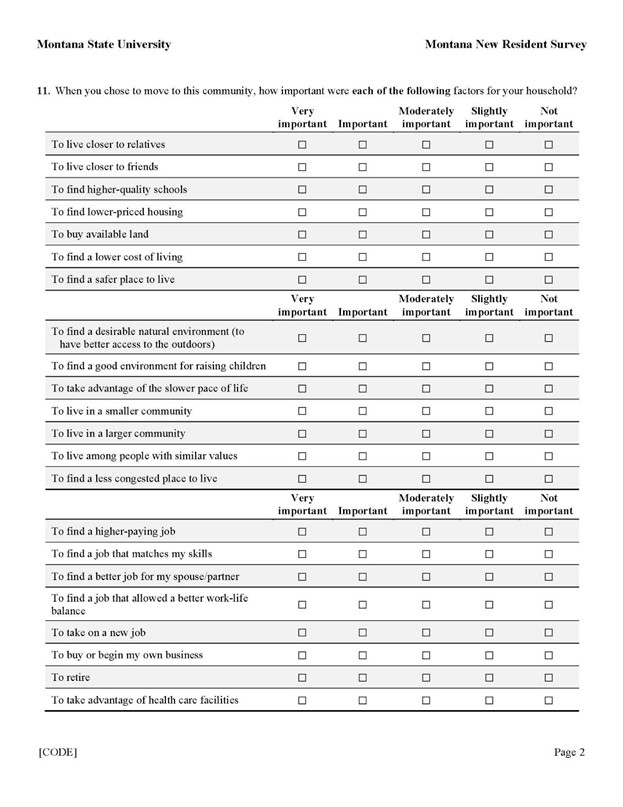 Page 2 Montana New Resident Survey