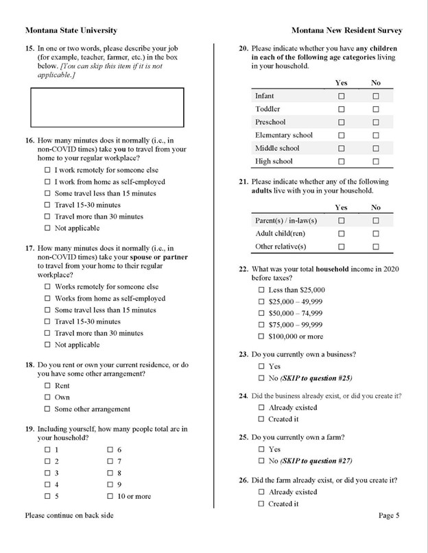 Page 5 Montana New Resident Survey