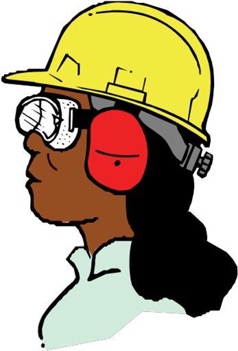 picture of a woman wearing a hardhad with safety glasses and hear protection