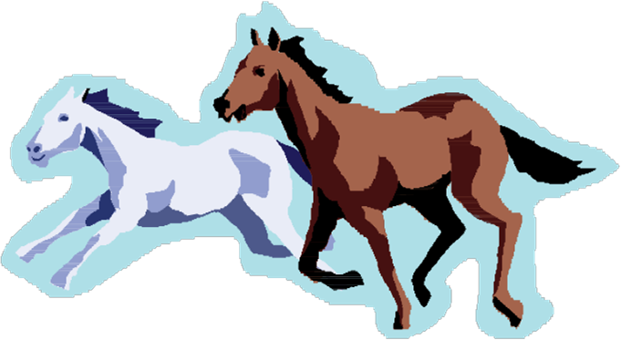 picture of 2 horses one white with blue hue the other brown 