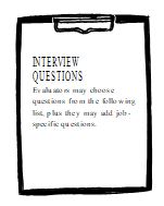 clip art of a clip board that says "interview questions" and other wording