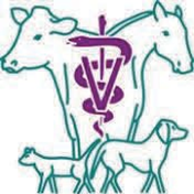 Picture of a bovine, horse, dog and cat with the medical symbolin the middle