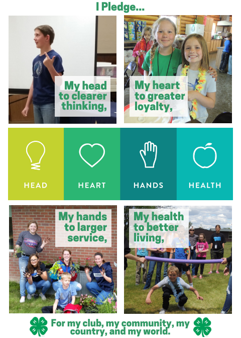 4-H pledge poster with photos of kids