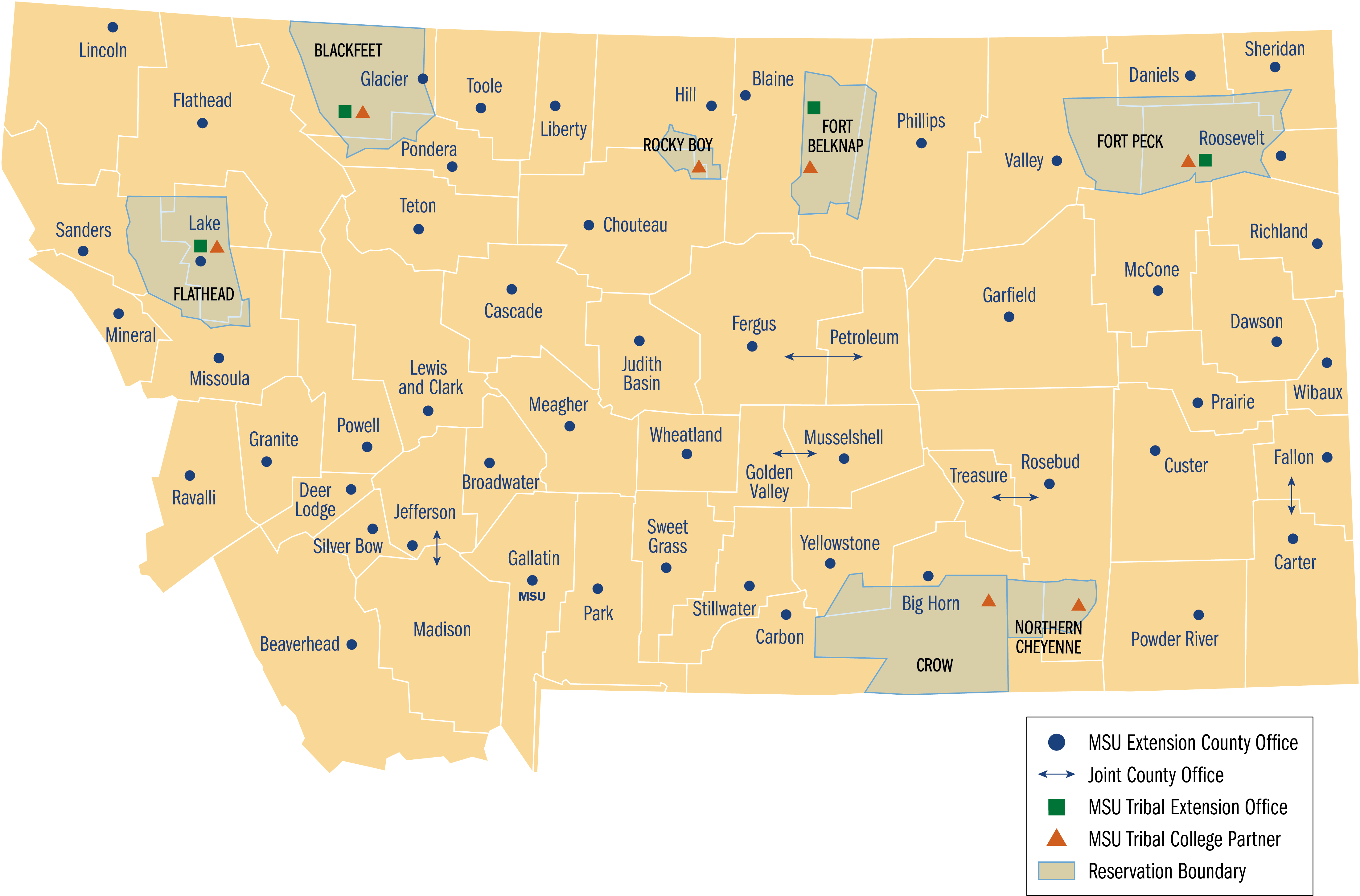 MSU Extension Map - State of Montana with county office locations listed