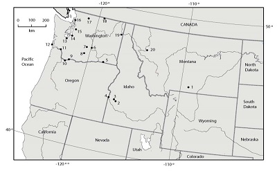 map of western US showing sampling locations