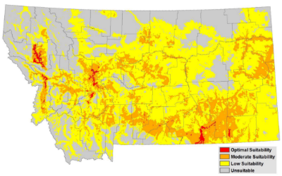 Map showing areas predicted to be suitable for biological control