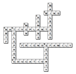 Completed crossword, answers also listed in text