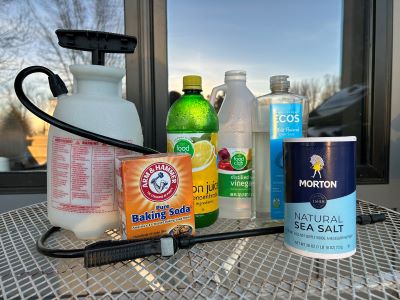 A group of household chemicals on a table