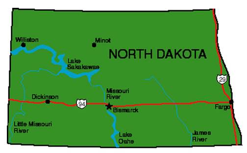Small North Dakota state map