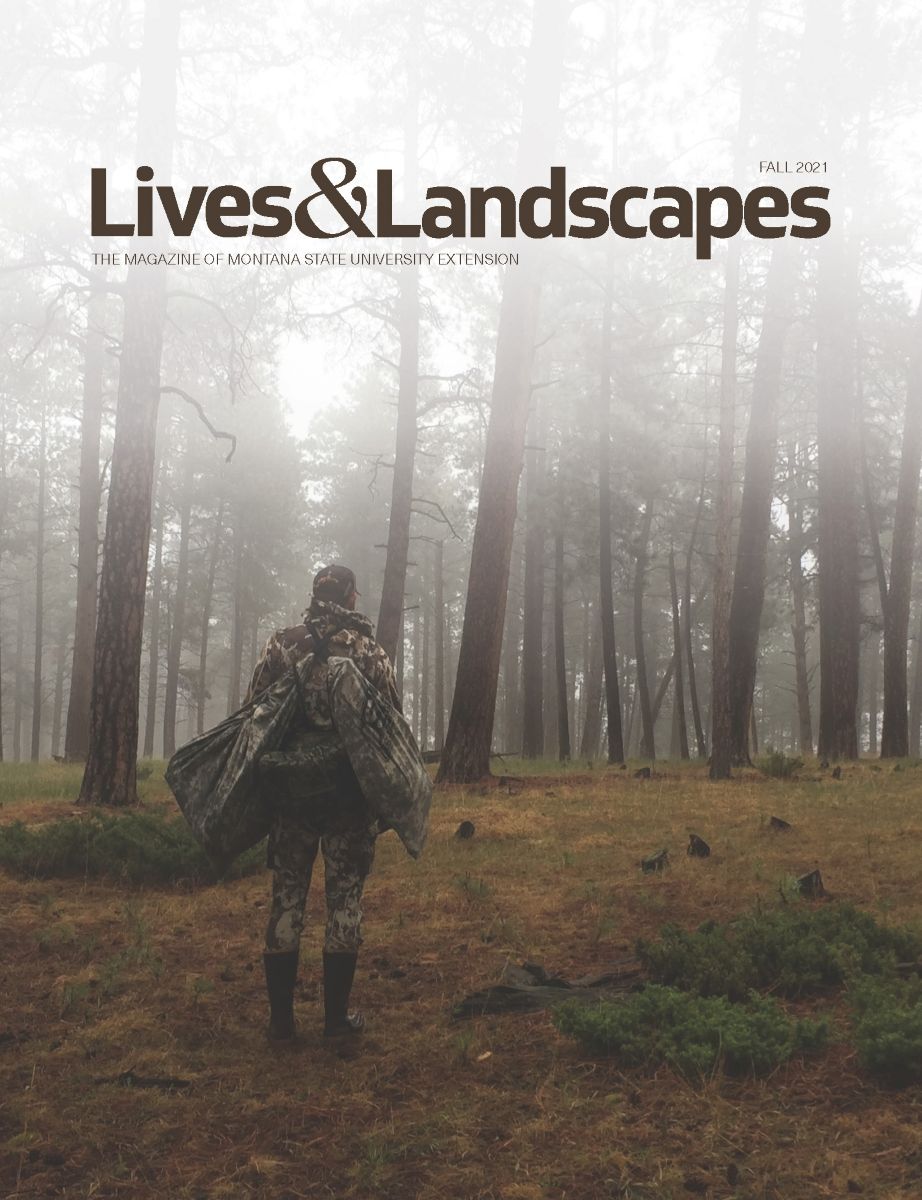 Cover image features a person dressed in camoflauge carrying a backpack standing in a misty forest with their back to the camera