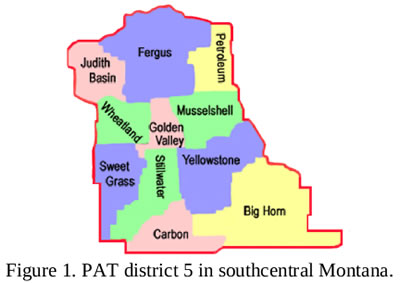 colored PAT District 5 county map (counties listed below)
